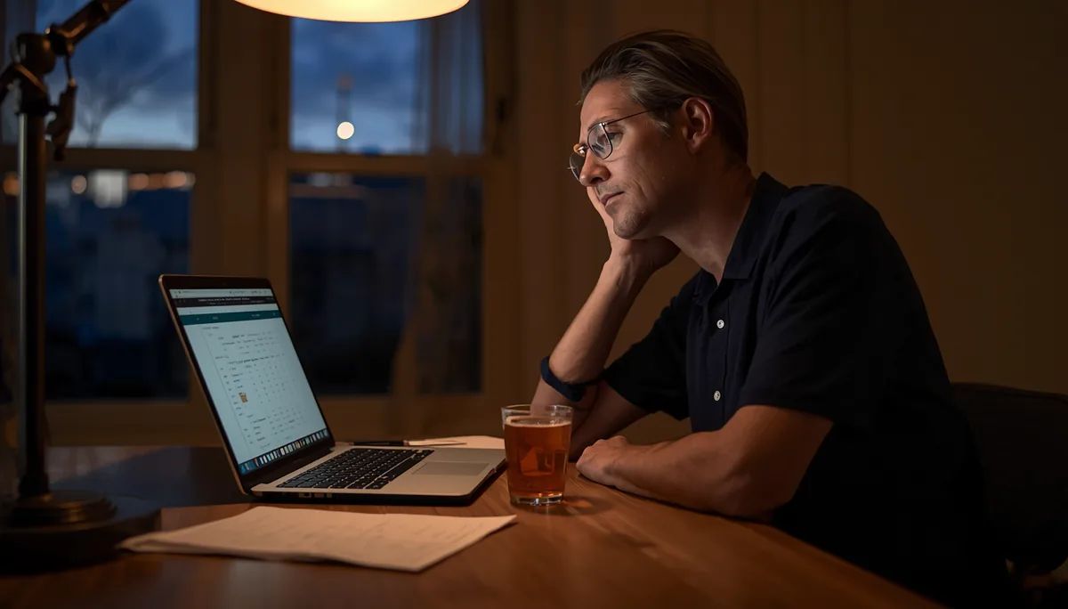 Tired NDIS provider working late at night on a laptop at the kitchen table, illustrating the administrative burden and productivity squeeze
